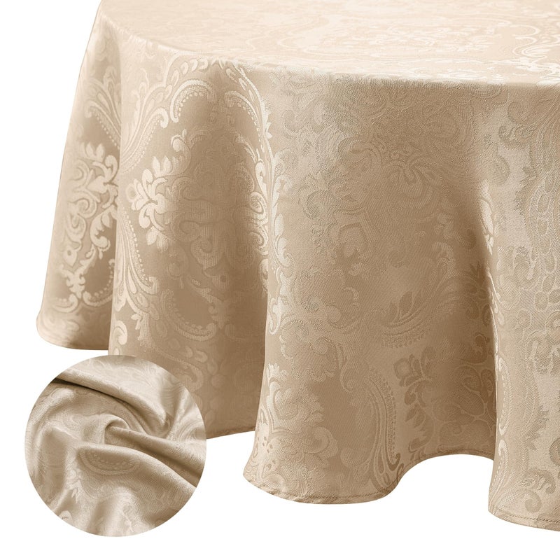 Elrene Home Fashions Caiden Elegance Damask Waterproof, Stain & Wrinkle Resistant Fabric Tablecloth, 70" Round, Taupe - Image 2